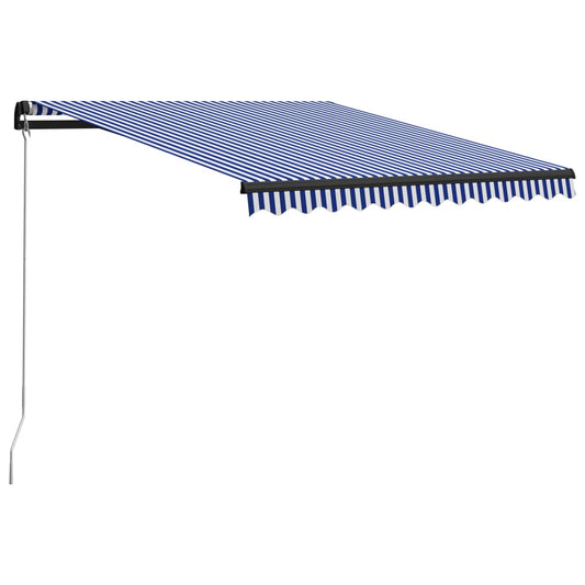 Manuaalisesti sisäänkelattava markiisi 350x250 cm sinivalkoinen - Sisustajankoti.fi