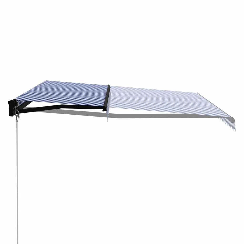 Sisäänkelattava markiisi 450x300 cm sininen ja valkoinen - Sisustajankoti.fi