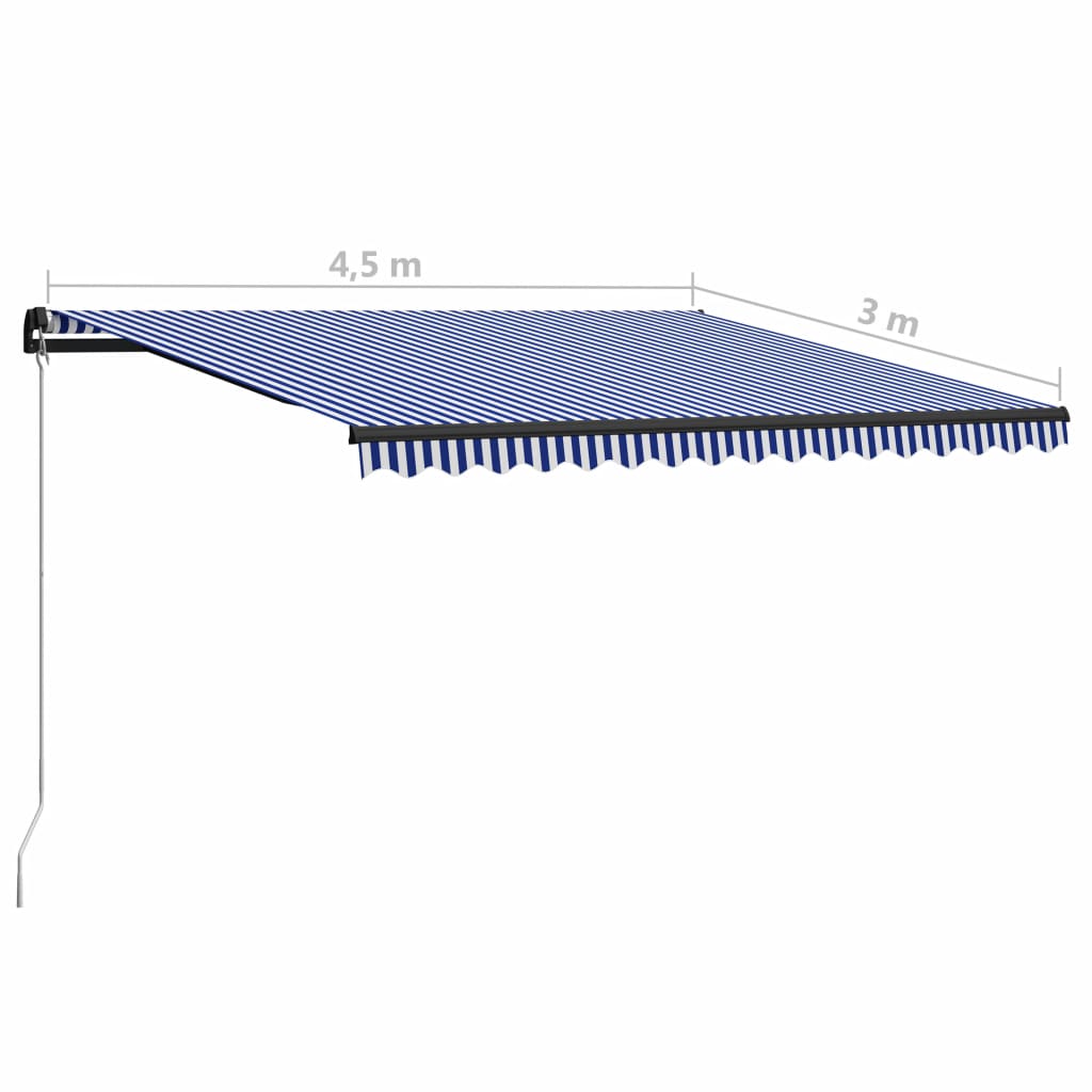 Sisäänkelattava markiisi 450x300 cm sininen ja valkoinen - Sisustajankoti.fi