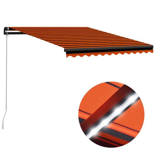Käsin sisäänkelattava markiisi LEDillä 300x250cm oranssi/ruskea - Sisustajankoti.fi