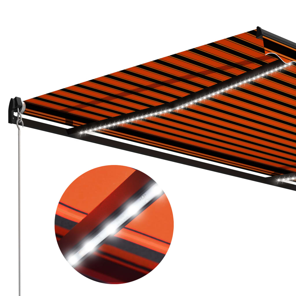 Käsin sisäänkelattava markiisi LEDillä 300x250cm oranssi/ruskea - Sisustajankoti.fi