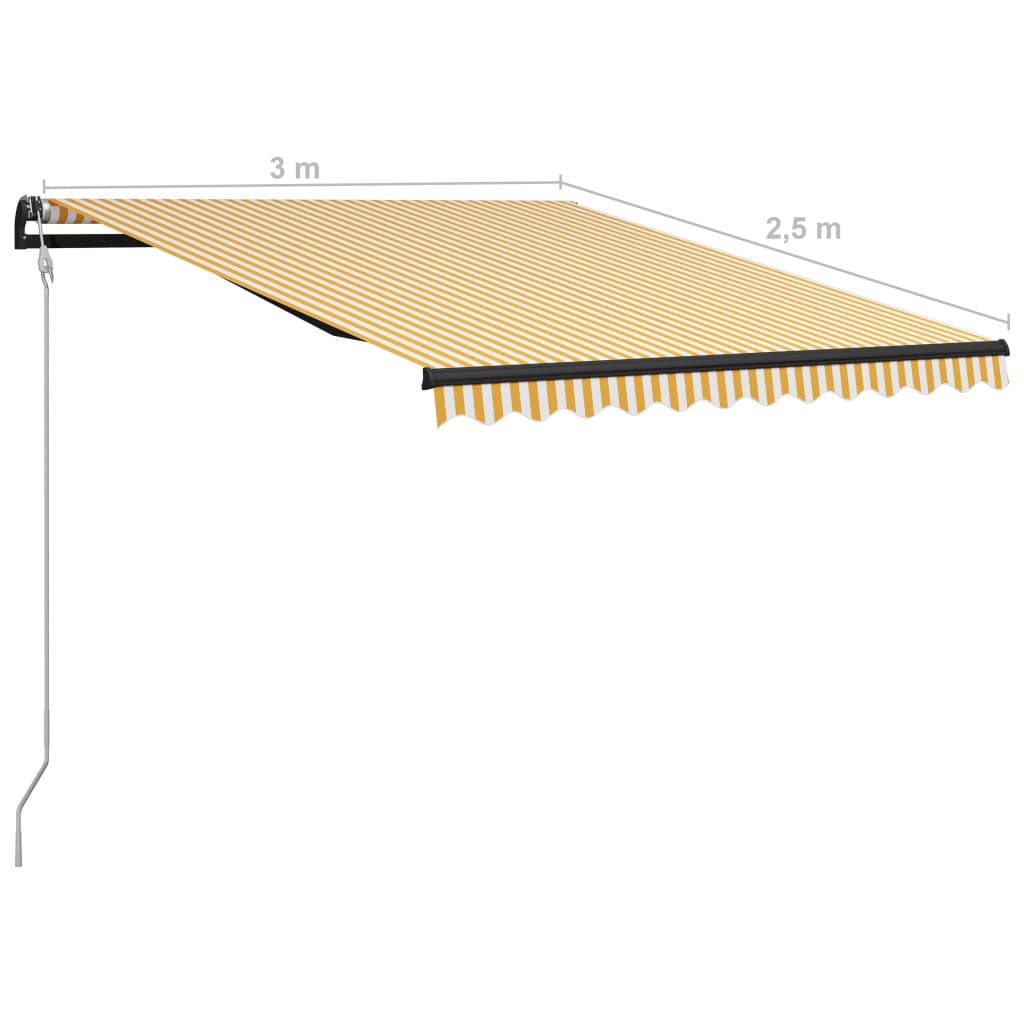 Sisäänkelattava markiisi 300x250 cm keltainen ja valkoinen - Sisustajankoti.fi