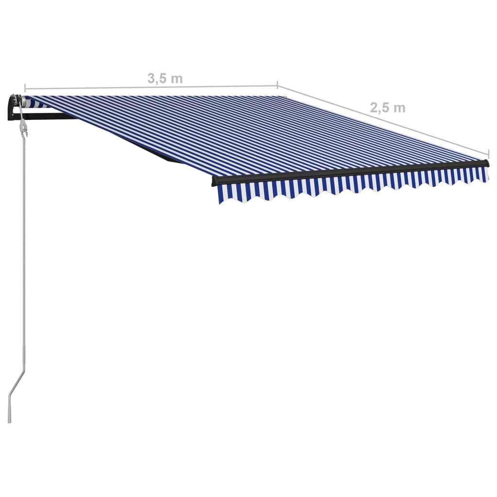 Automaattisesti sisäänkelattava markiisi 350x250 cm sin./valk. - Sisustajankoti.fi
