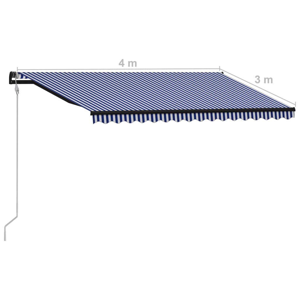 Automaattisesti sisäänkelattava markiisi 400x300 cm sin./valk. - Sisustajankoti.fi