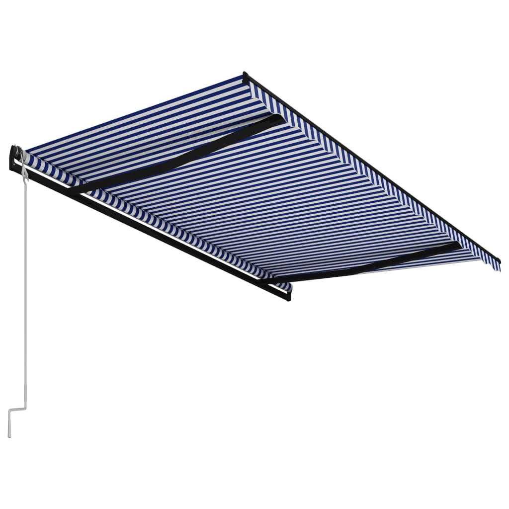 Automaattinen sisäänkelattava markiisi 450x300 cm sininen/valk. - Sisustajankoti.fi