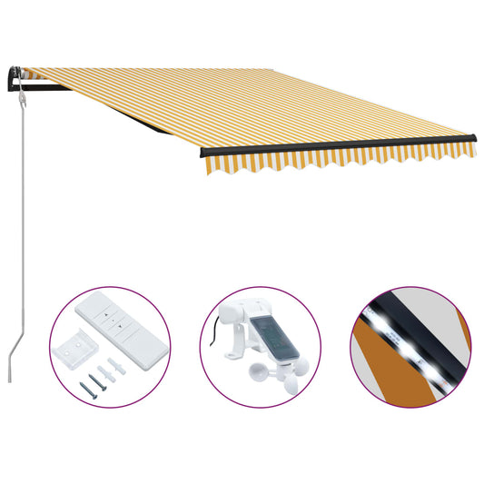 Sisäänkelattava markiisi tuulisensori/LED 300x250cm kelt./valk. - Sisustajankoti.fi