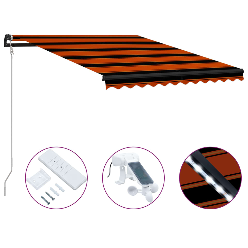 Sisäänkelattava markiisi tuulisensori/LED 350x250 cm orans/rusk - Sisustajankoti.fi