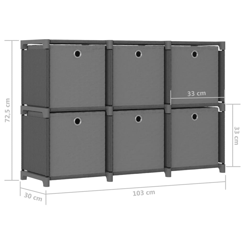 6 kuution esittelyhylly + laatikot harmaa 103x30x72,5 cm kangas - Sisustajankoti.fi