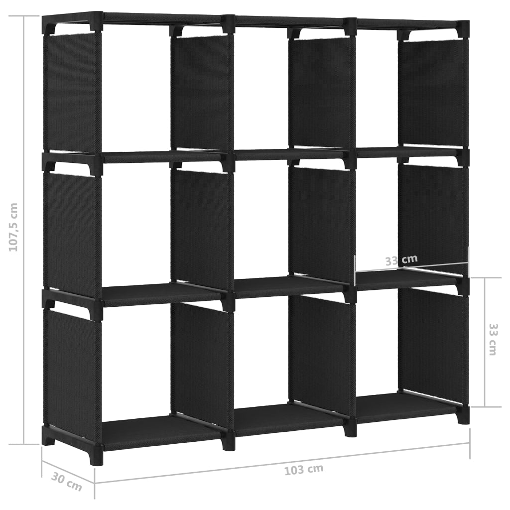 9 kuution esittelyhylly musta 103x30x107,5 cm kangas - Sisustajankoti.fi