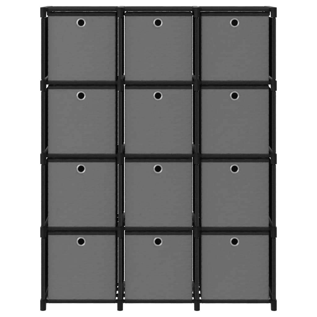 12 kuution esittelyhylly + laatikot musta 103x30x141 cm kangas - Sisustajankoti.fi