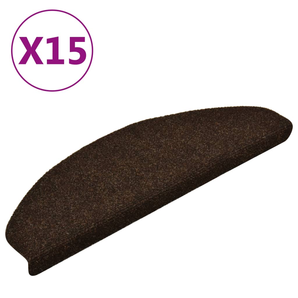Itsekiinnittyvät porrasmatot 15 kpl ruskea 65x21x4cm neulahuopa - Sisustajankoti.fi