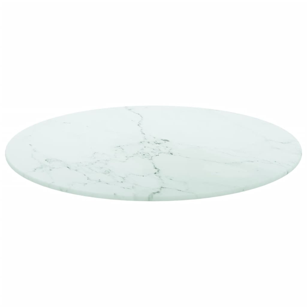 Pöytälevy valkoinen Ø50x0,8 cm karkaistu lasi marmorikuvio - Sisustajankoti.fi
