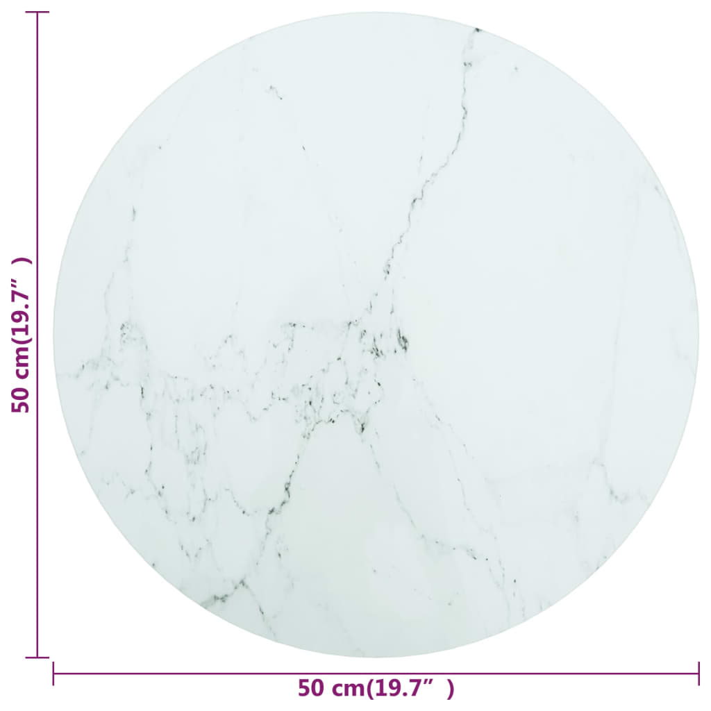 Pöytälevy valkoinen Ø50x0,8 cm karkaistu lasi marmorikuvio - Sisustajankoti.fi