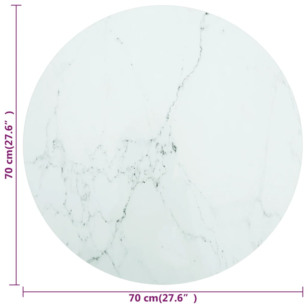 Pöytälevy valkoinen Ø70x0,8 cm karkaistu lasi marmorikuvio - Sisustajankoti.fi
