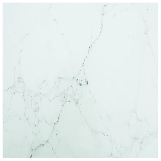 Pöytälevy valkoinen 50x50 cm 6 mm karkaistu lasi marmorikuvio - Sisustajankoti.fi