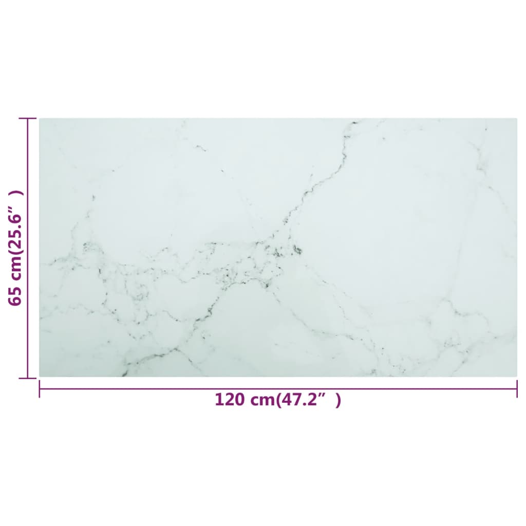 Pöytälevy valkoinen 120x65 cm 8 mm karkaistu lasi marmorikuvio - Sisustajankoti.fi