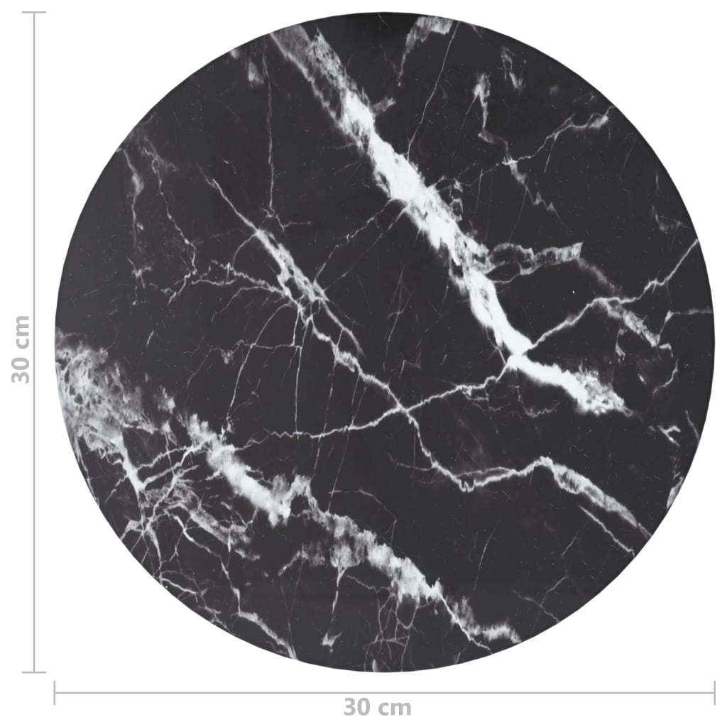 Pöytälevy musta Ø30x0,8 cm karkaistu lasi marmorikuvio - Sisustajankoti.fi
