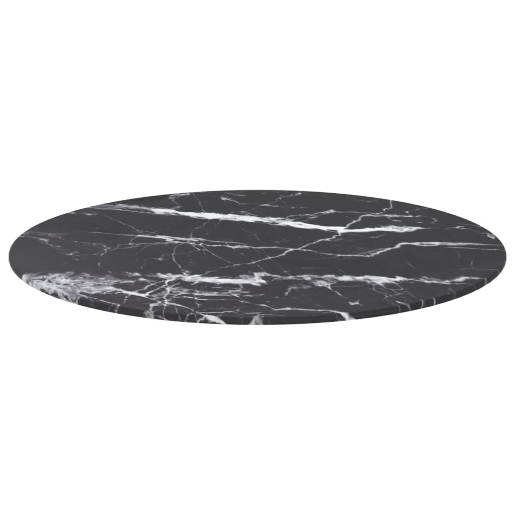 Pöytälevy musta Ø60x0,8 cm karkaistu lasi marmorikuvio - Sisustajankoti.fi