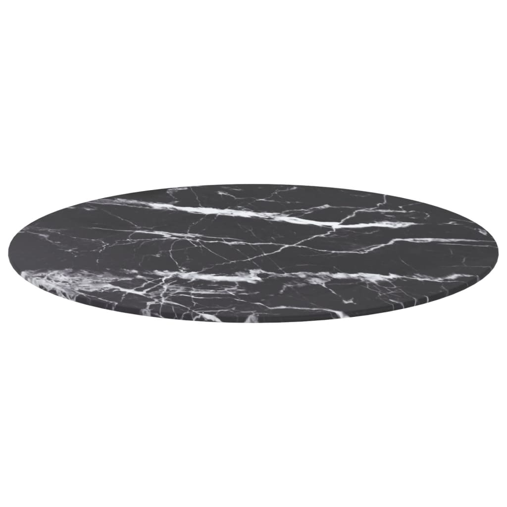 Pöytälevy musta Ø70x0,8 cm karkaistu lasi marmorikuvio - Sisustajankoti.fi