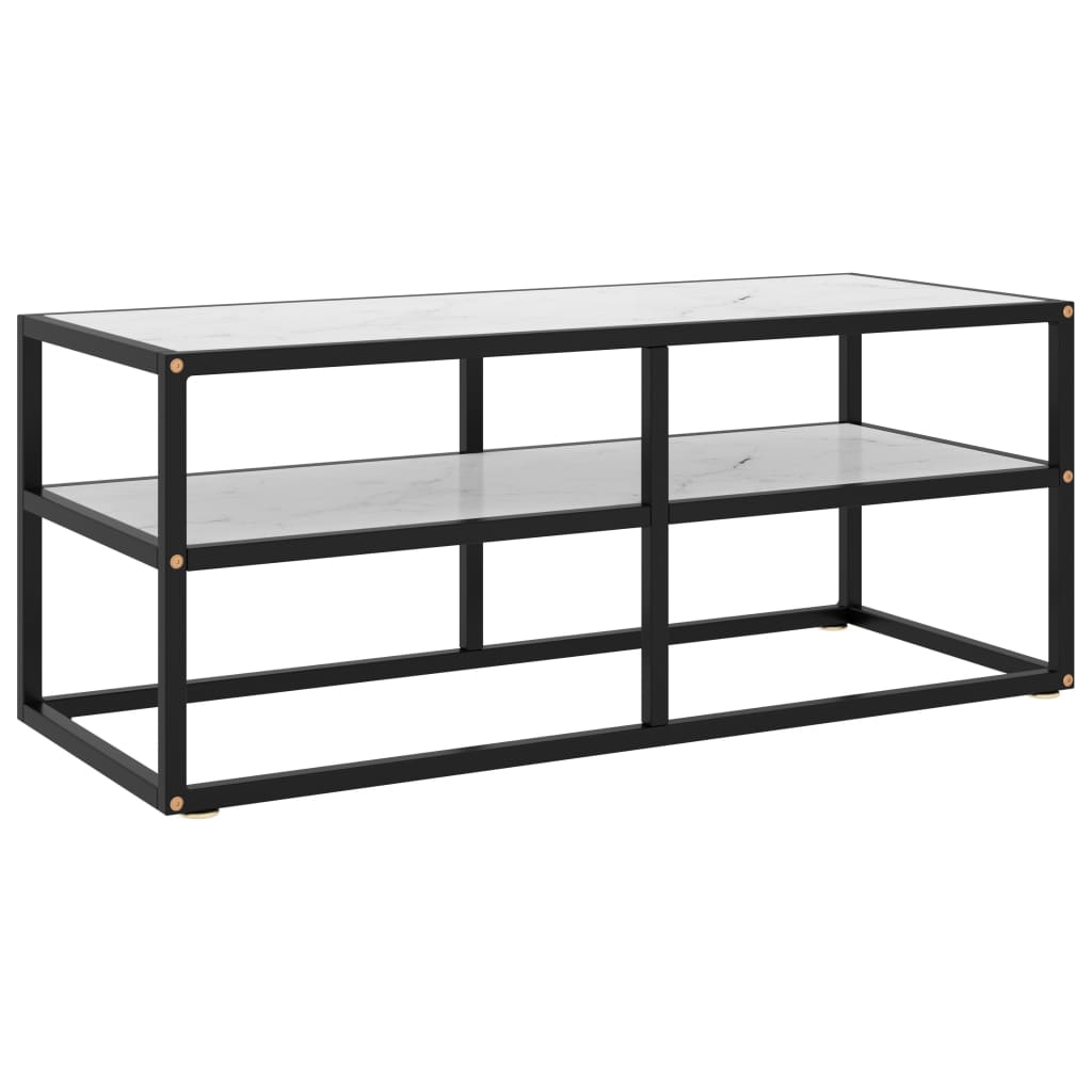 TV-taso musta valkoisella marmorilasilla 100x40x40 cm - Sisustajankoti.fi