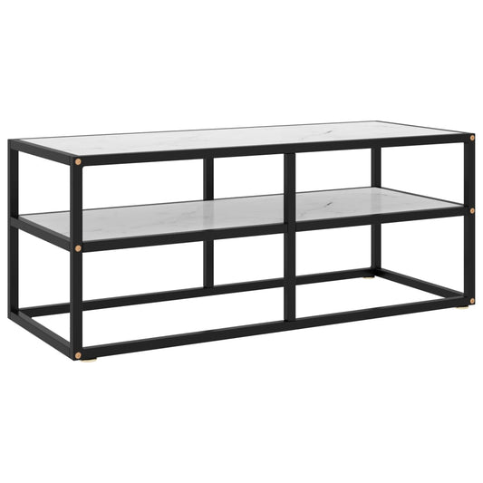 TV-taso musta valkoisella marmorilasilla 100x40x40 cm - Sisustajankoti.fi