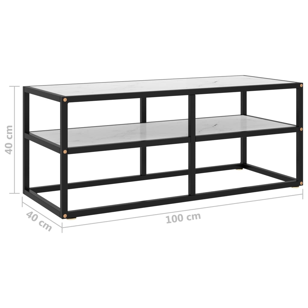 TV-taso musta valkoisella marmorilasilla 100x40x40 cm - Sisustajankoti.fi