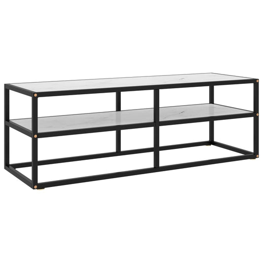 TV-taso musta valkoisella marmorilasilla 120x40x40 cm - Sisustajankoti.fi