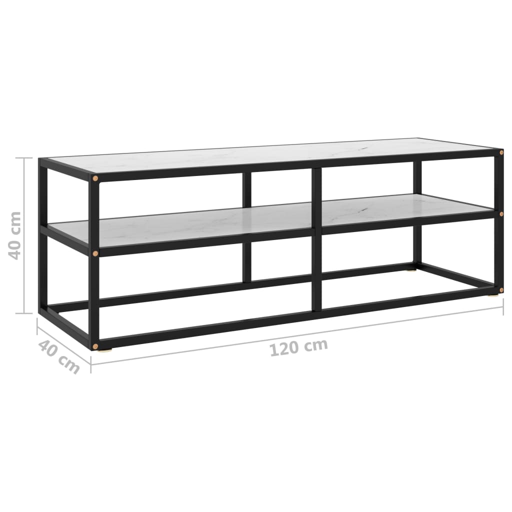 TV-taso musta valkoisella marmorilasilla 120x40x40 cm - Sisustajankoti.fi