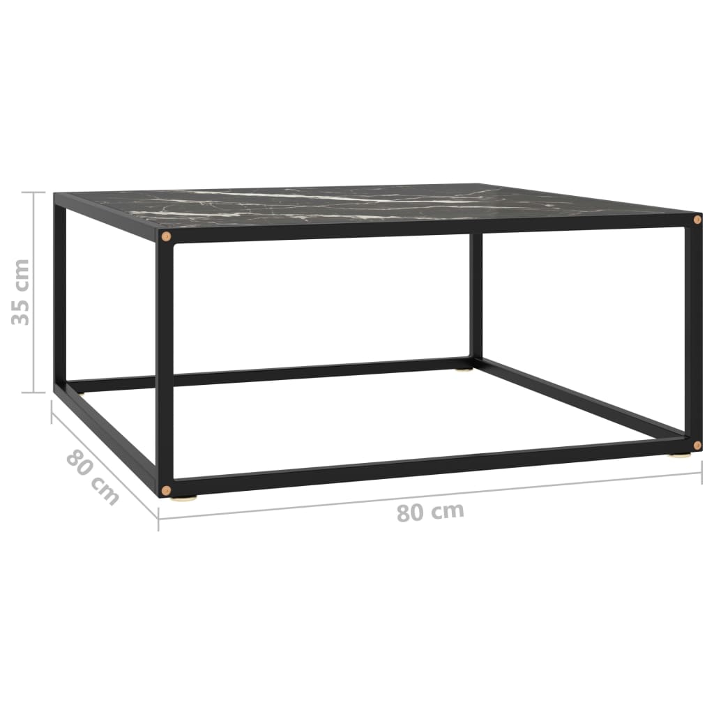 Sohvapöytä musta mustalla marmorilasilla 80x80x35 cm - Sisustajankoti.fi
