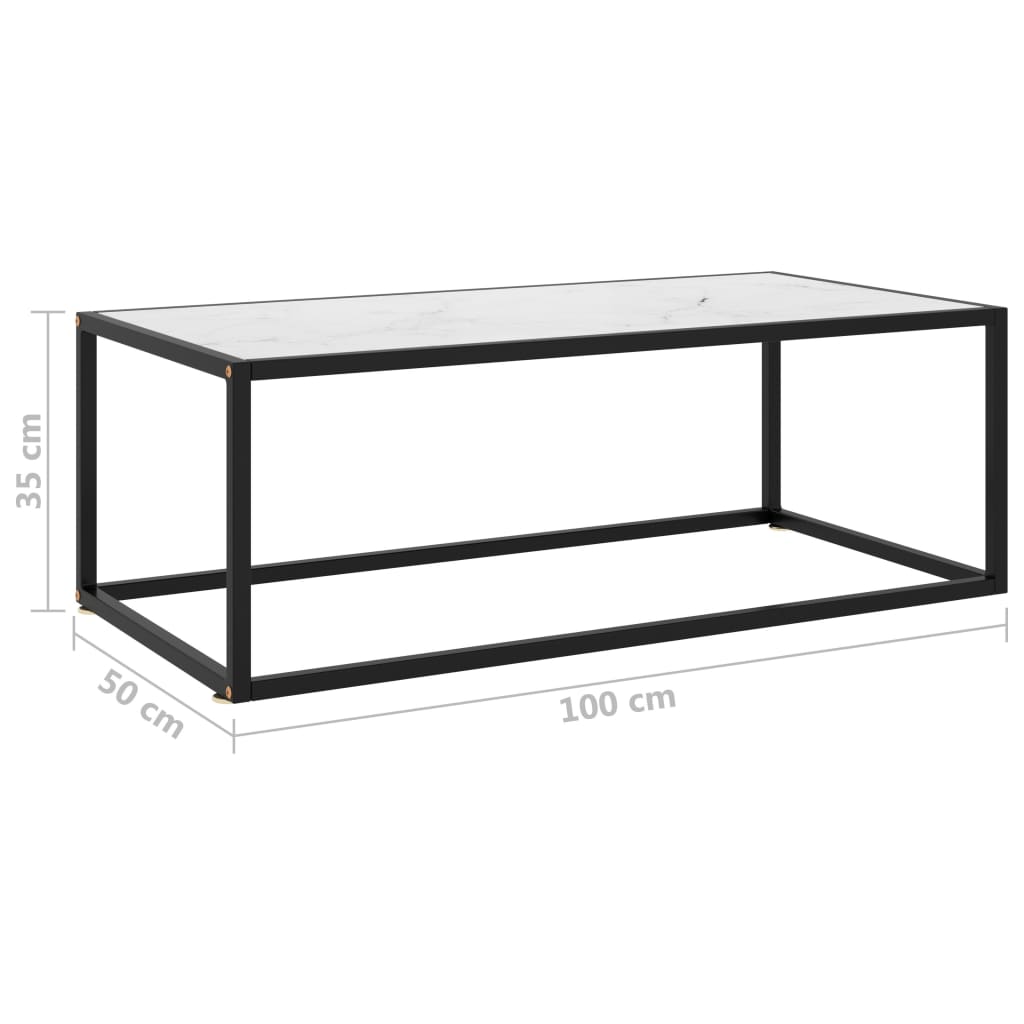 Sohvapöytä musta valkoisella marmorilasilla 100x50x35 cm - Sisustajankoti.fi