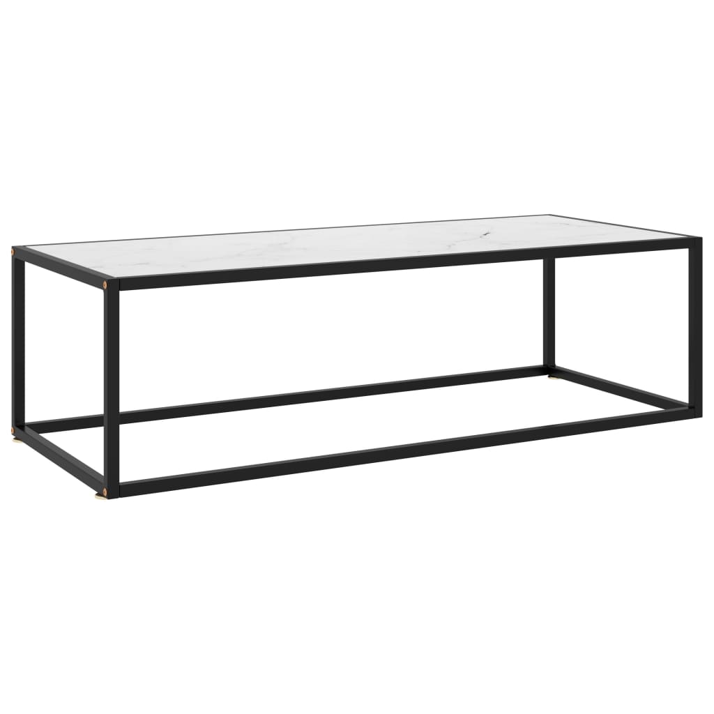 Sohvapöytä musta valkoisella marmorilasilla 120x50x35 cm - Sisustajankoti.fi