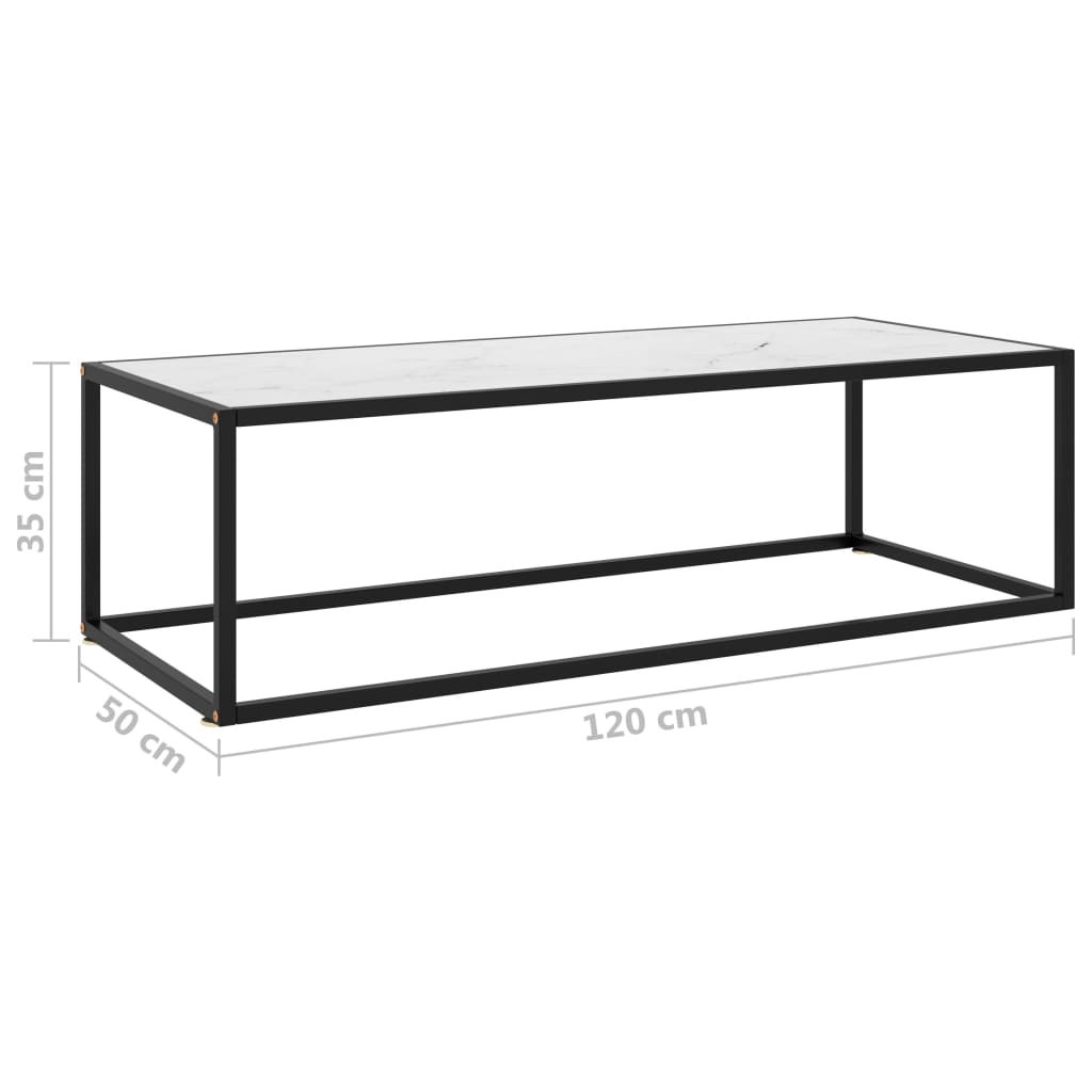 Sohvapöytä musta valkoisella marmorilasilla 120x50x35 cm - Sisustajankoti.fi