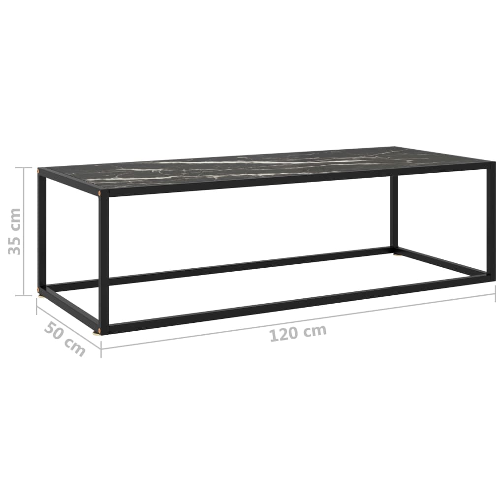 Sohvapöytä musta mustalla marmorilasilla 120x50x35 cm - Sisustajankoti.fi