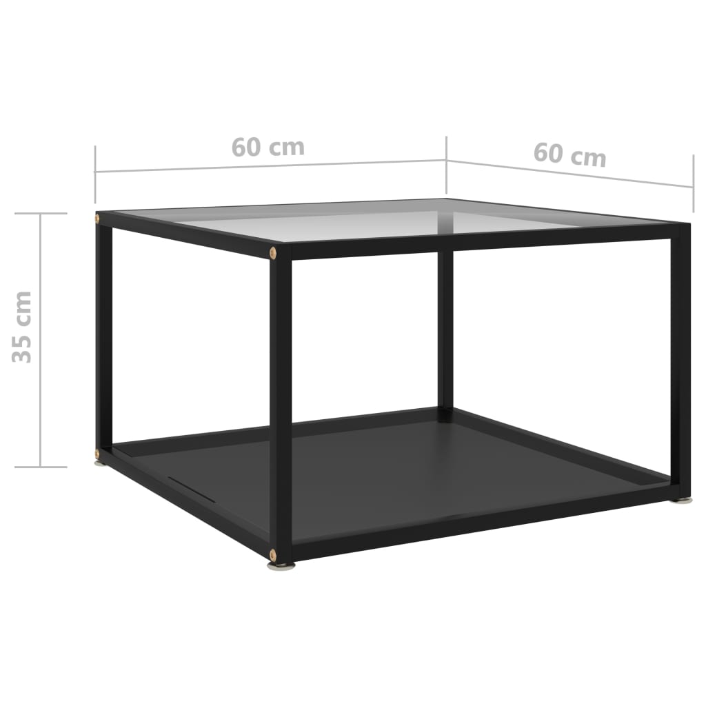 Sohvapöytä läpinäkyvä ja musta 60x60x35 cm karkaistu lasi - Sisustajankoti.fi