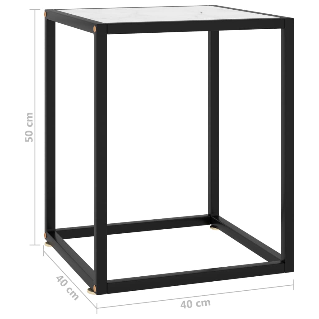 Sohvapöytä musta valkoisella marmorilasilla 40x40x50 cm - Sisustajankoti.fi