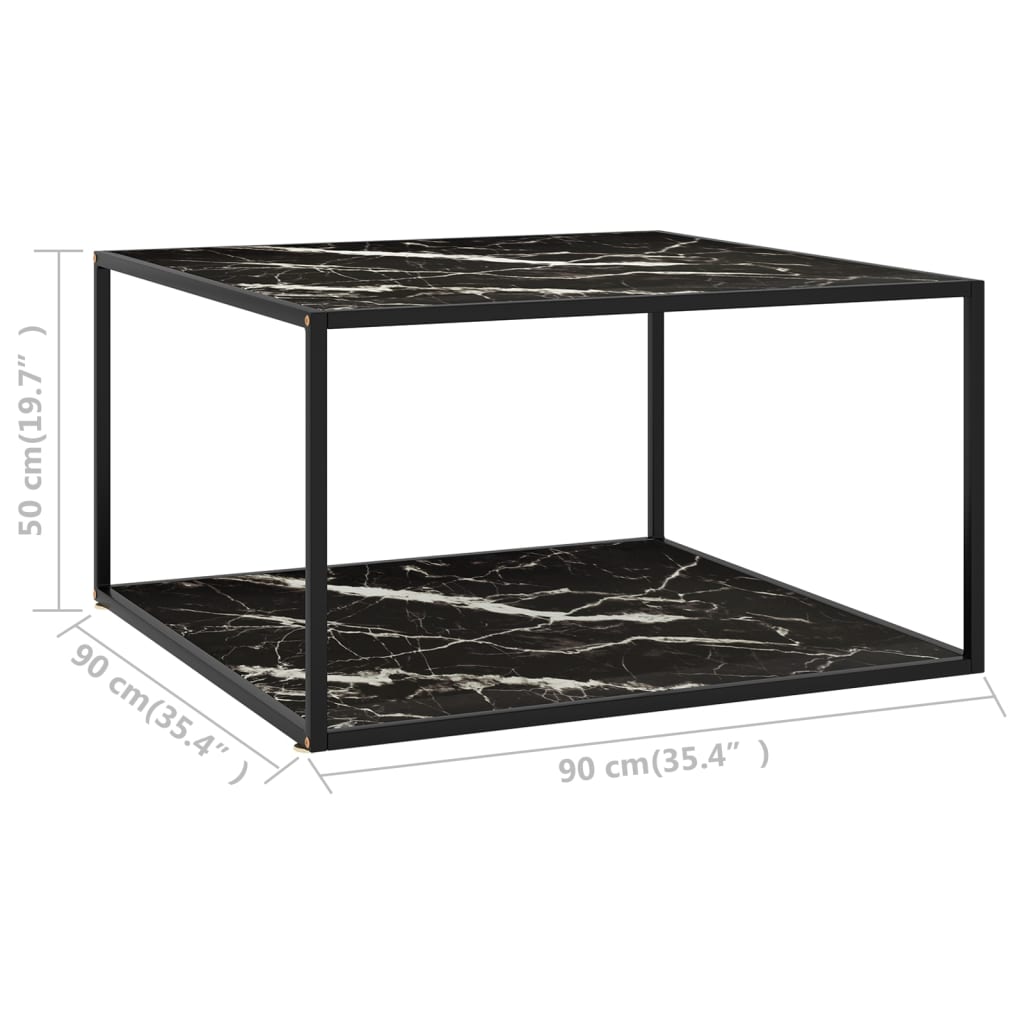 Sohvapöytä musta mustalla marmorilasilla 90x90x50 cm - Sisustajankoti.fi