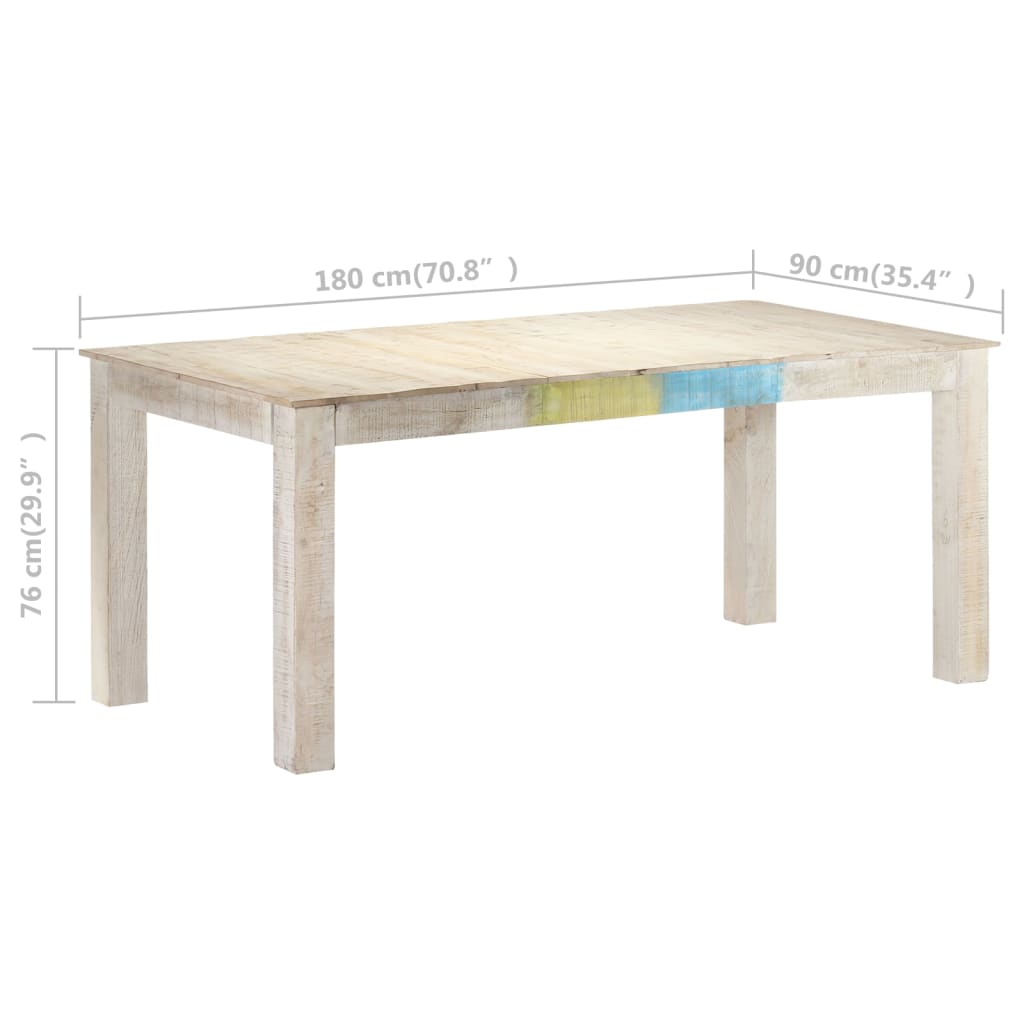 Ruokapöytä valkoinen 180x90x76 cm täysi mangopuu - Sisustajankoti.fi