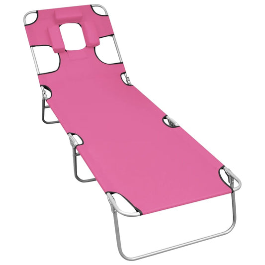 Kokoontaitettava aurinkotuoli päätuella teräs magenta pinkki - Sisustajankoti.fi