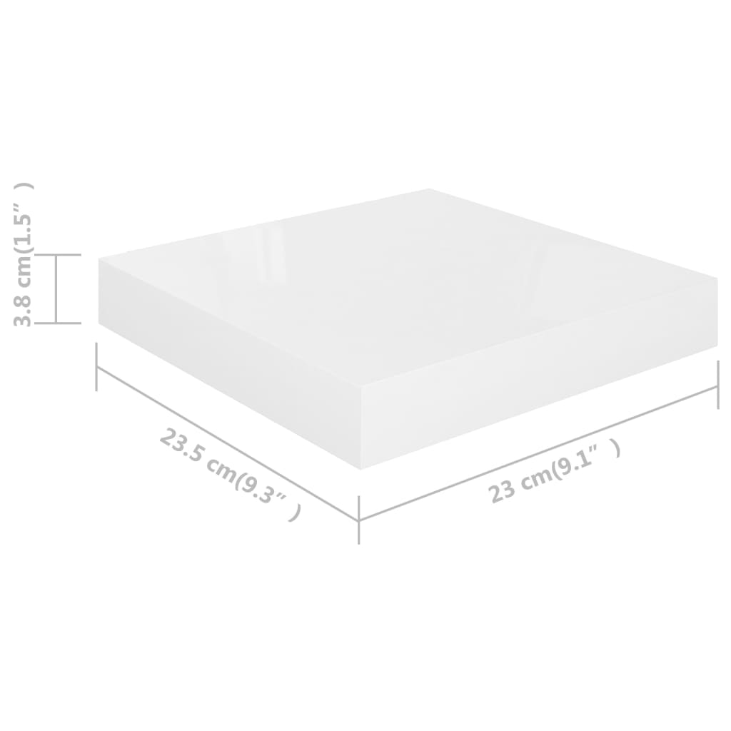 Kelluvat seinähyllyt 2kpl korkeakiilto valk. 23x23,5x3,8 cm MDF - Sisustajankoti.fi
