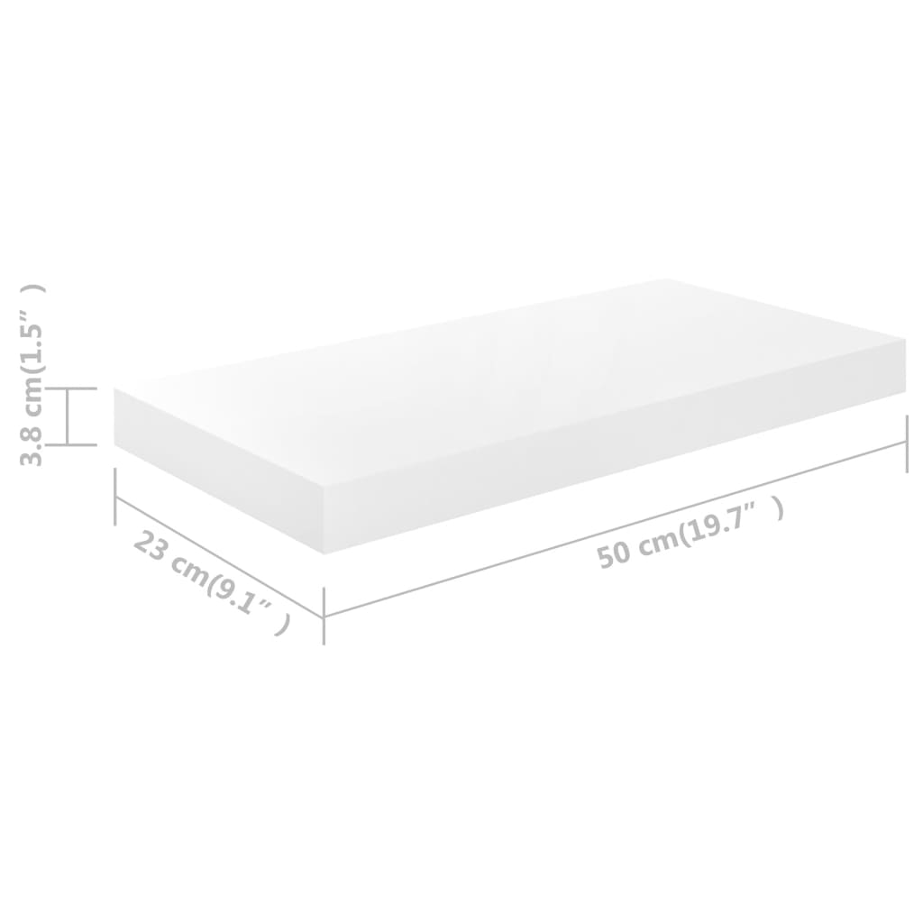 Kelluva seinähylly korkeakiilto valkoinen 50x23x3,8 cm MDF - Sisustajankoti.fi