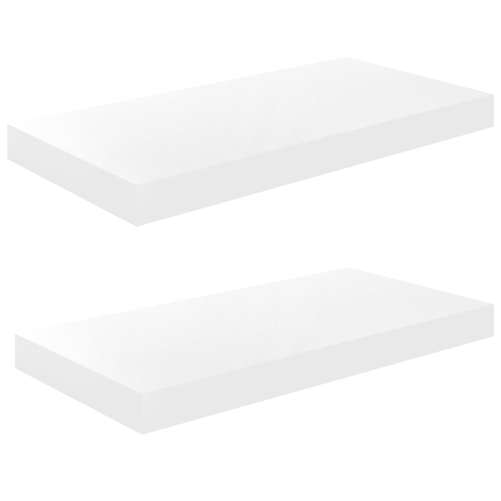 Kelluvat seinähyllyt 2 kpl korkeakiilto valk. 50x23x3,8 cm MDF - Sisustajankoti.fi