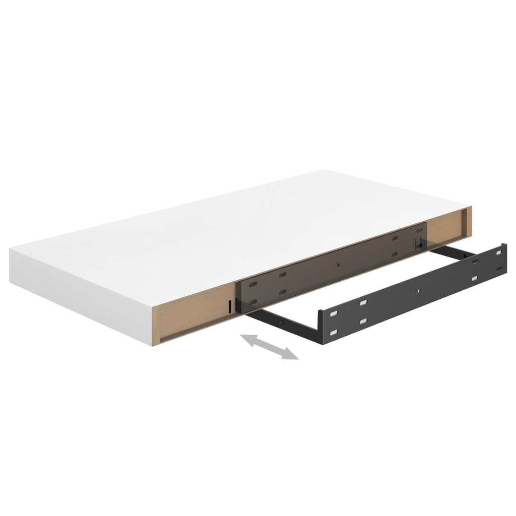 Kelluvat seinähyllyt 2 kpl korkeakiilto valk. 50x23x3,8 cm MDF - Sisustajankoti.fi
