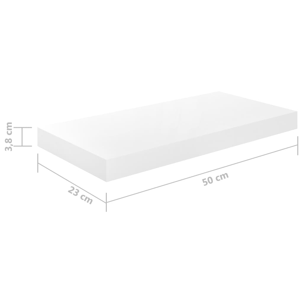 Kelluvat seinähyllyt 2 kpl korkeakiilto valk. 50x23x3,8 cm MDF - Sisustajankoti.fi