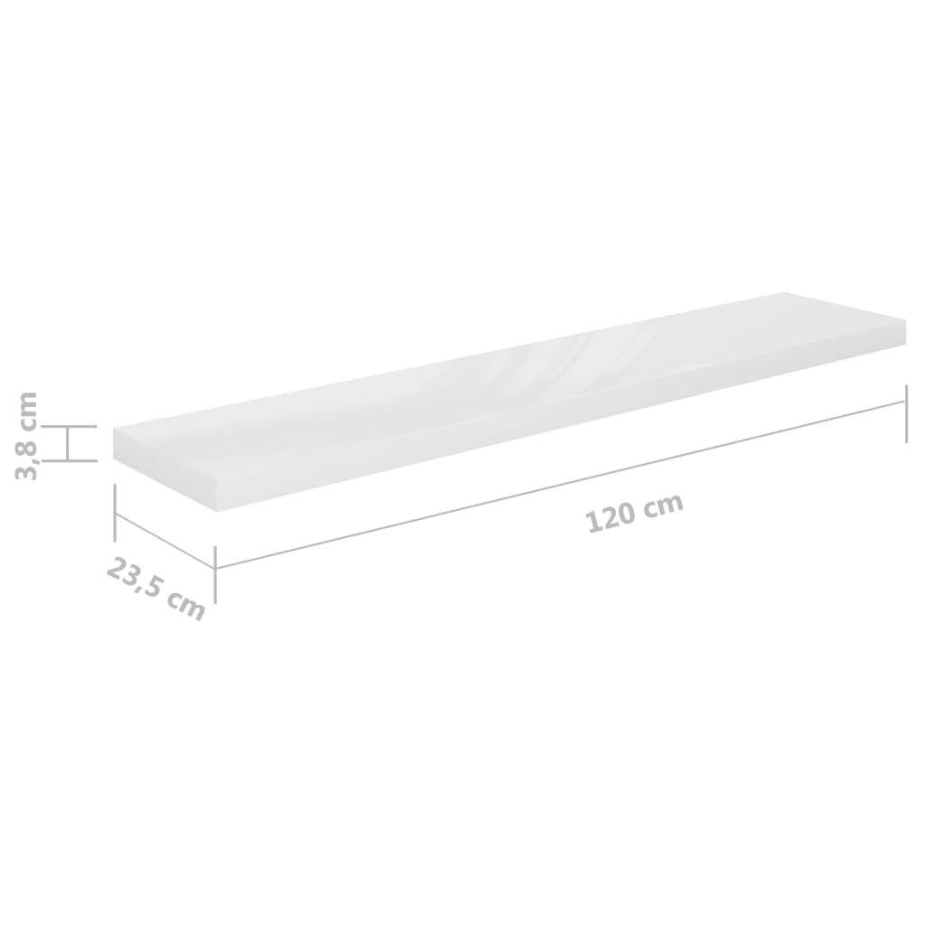 Kelluva seinähylly korkeakiilto valkoinen 120x23,5x3,8 cm MDF - Sisustajankoti.fi