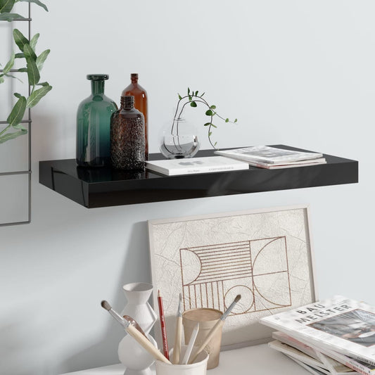 Kelluva seinähylly korkeakiilto musta 50x23x3,8 cm - Sisustajankoti.fi