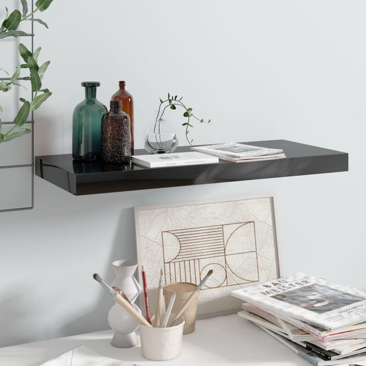 Kelluva seinähylly korkeakiilto musta 60x23,5x3,8 cm MDF - Sisustajankoti.fi
