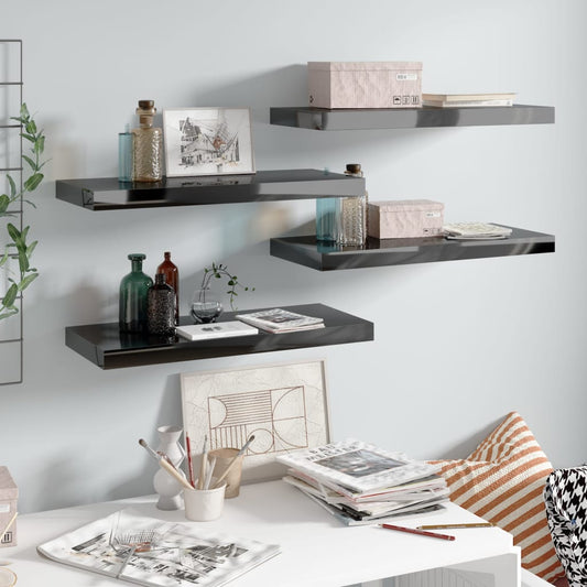 Kelluvat seinähyllyt 4kpl korkeakiilto musta 60x23,5x3,8cm - Sisustajankoti.fi
