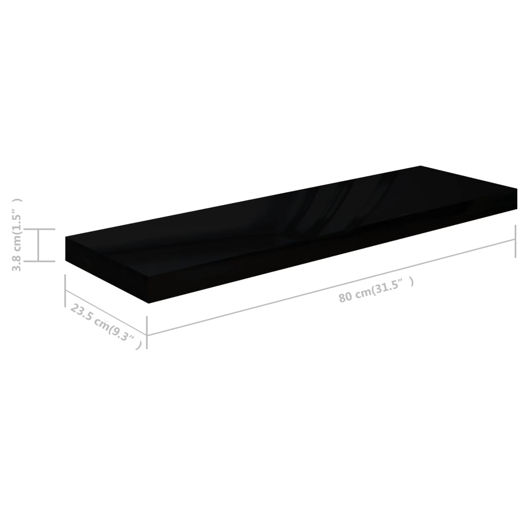 Kelluva seinähylly korkeakiilto musta 80x23,5x3,8 cm MDF - Sisustajankoti.fi