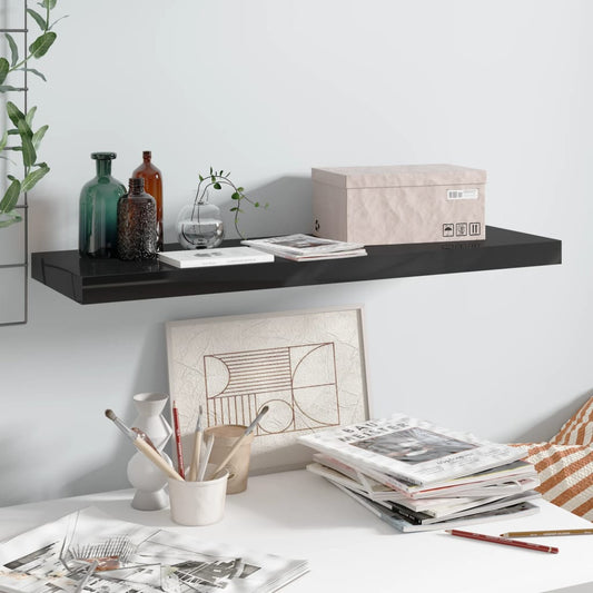 Kelluva seinähylly korkeakiilto musta 80x23,5x3,8 cm MDF - Sisustajankoti.fi