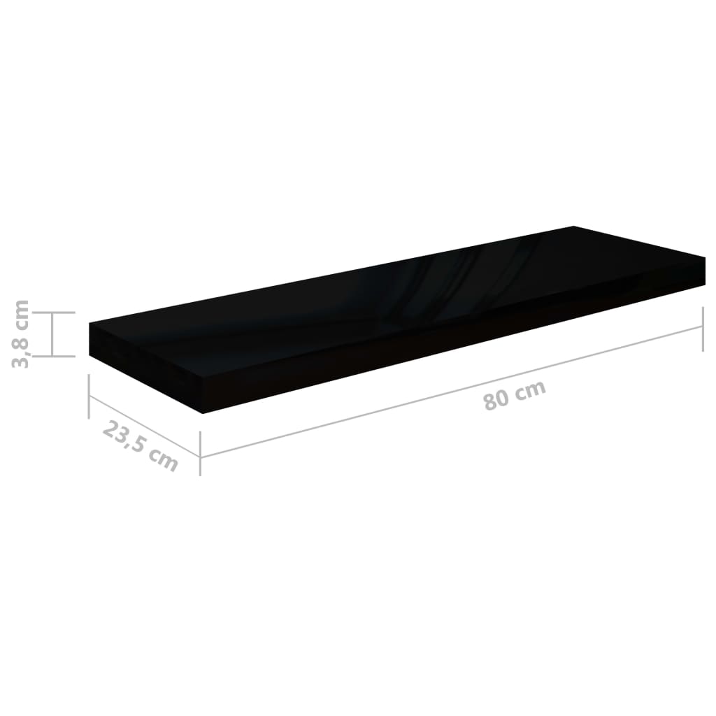 Kelluvat seinähyllyt 2kpl korkeakiilto musta 80x23,5x3,8 cm MDF - Sisustajankoti.fi